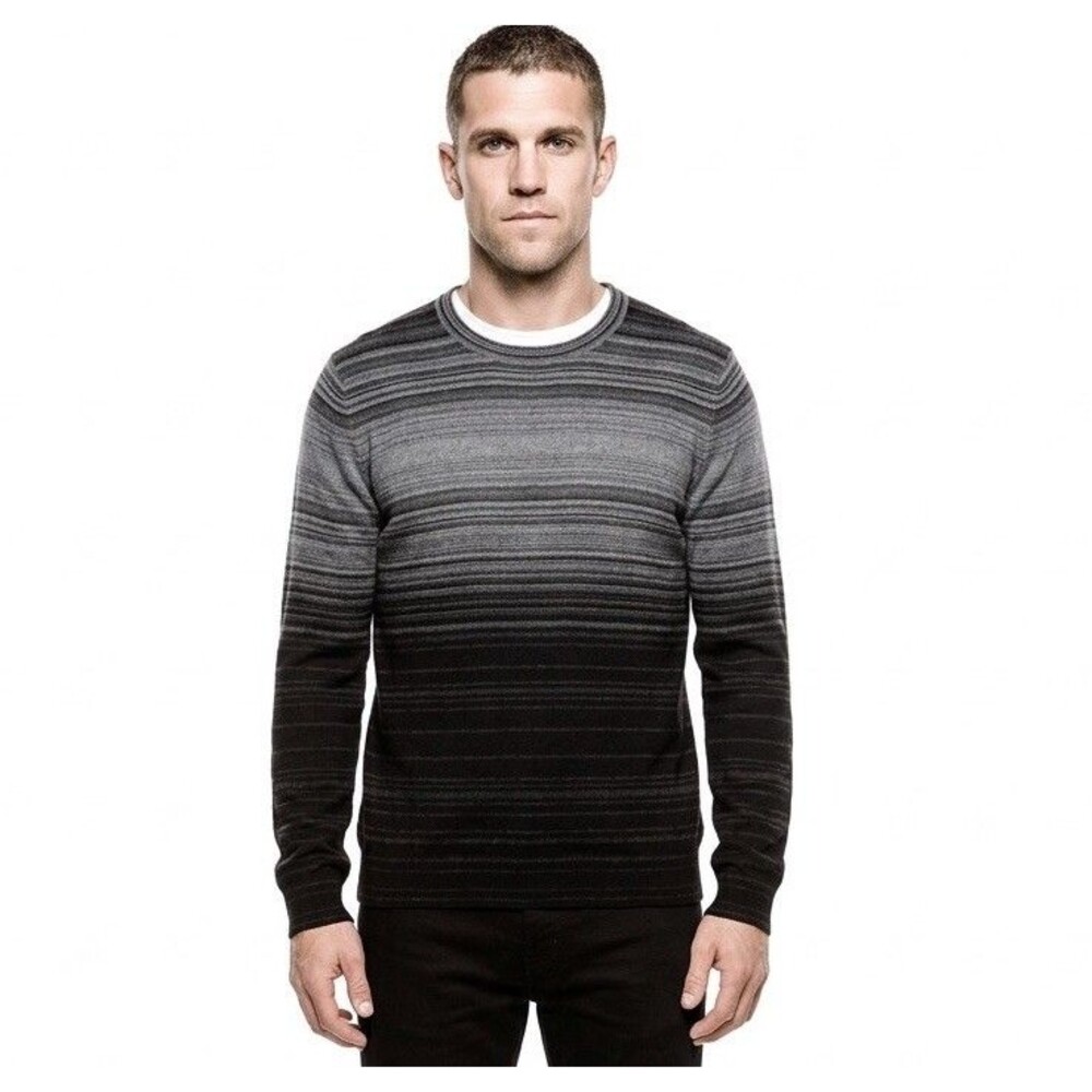 Marc Anthony Sweater Mens Size L Black Gray Stripe Cotton Cashmere Wool